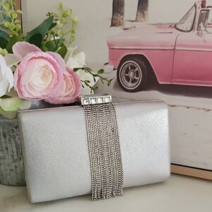 Elegant Silver Clutch with Rhinestone Detail